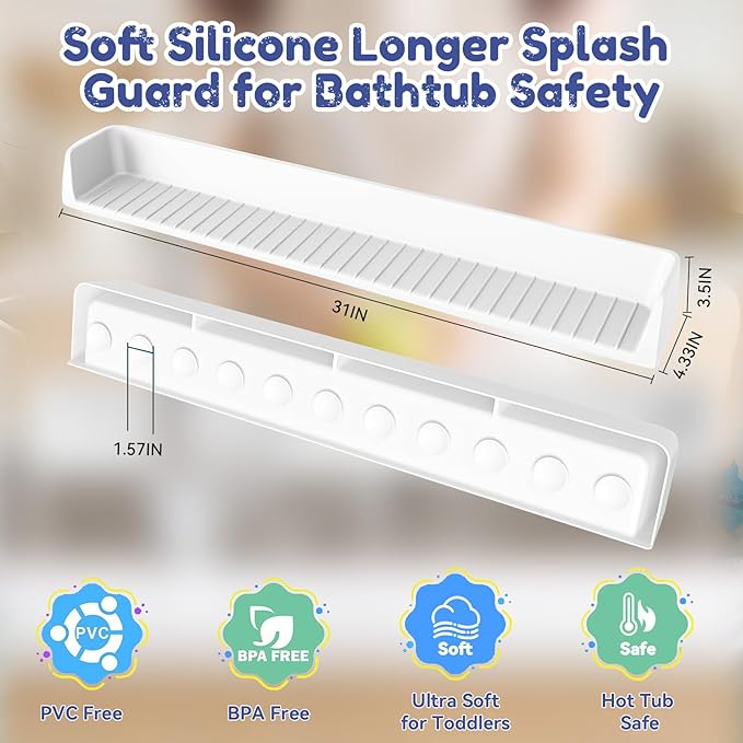 Splash Guard for Bathtub,Bathtub Organizer & Splash Guard ,Safe Bathroom Waterproof Cover,Longer Silicone tub Waterproof cover-31.4in,Practical Bath Accessory