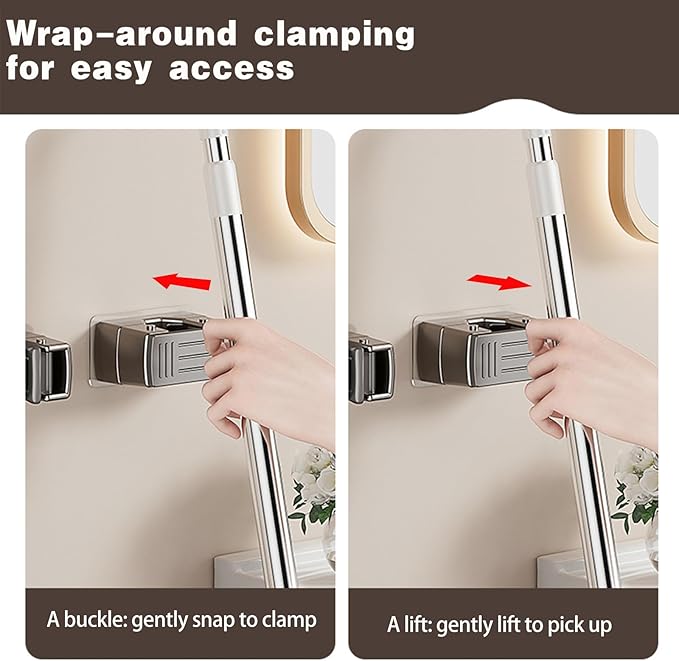 4 Pack Broom Holder Wall Mount,Self Adhesive Anti-Slip Mop and Broom Holder Wall Mount for Kitchen, Bathroom, Closet, Garden Garage, Gray