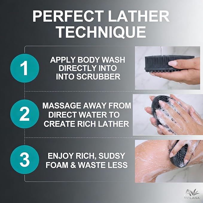 Avilana Premium Body Scrubber and Face Brush Set - 8 Years Trusted Since 2017 - SGS Certified Silicone 2-in-1 Shower Kit, Dual Sided Gentle Exfoliating Loofah Alternative Sensitive Skin Women Men Gift