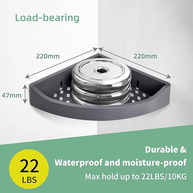 Corner Caddy Bathroom Shower Shelf Wall Mounted No Drilling Storage Shelves rack Adhesive Triangle Baskets ABS Bathroom Kitchen toilet Storage Basket Bathroom Accessories (Z 330 Dark grey)