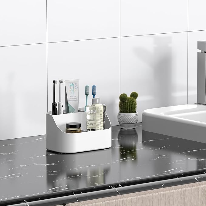 Countertop Toothbrush Holders for Bathrooms, Plastic Toothpaste and Electric Tooth Brush Holder Storage Caddy Stand for Shower, 5 Slots Cute Kids Bathroom Counter Organizer for Vanity, White