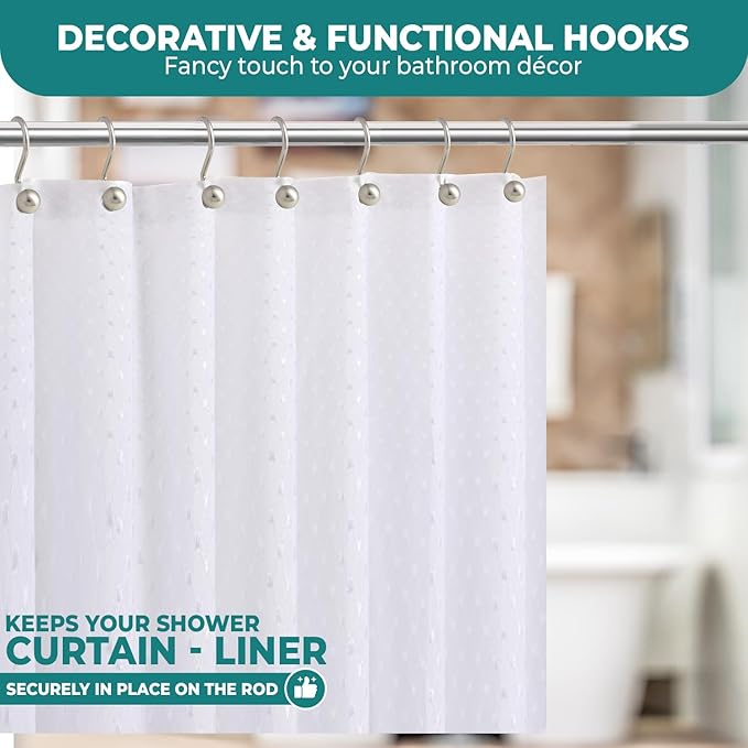 Popular Bath Ball Nickel Metal Shower Curtain Hooks Slips Through Curtain Grommet Easy To Install, Set of 12