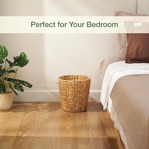 2-Pack Wicker Trash Can for Bathroom - Wicker Waste Basket for Bedroom, Office - Rattan Trash Can - Decorative Waste Basket (Natural, 3 Gallons)
