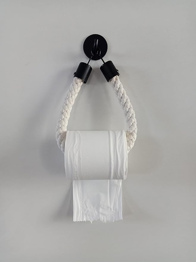 WONQEXZ Nautical Cotton Rope Toilet Paper Holder - Self Adhesive Wall Mount - No Drill Required