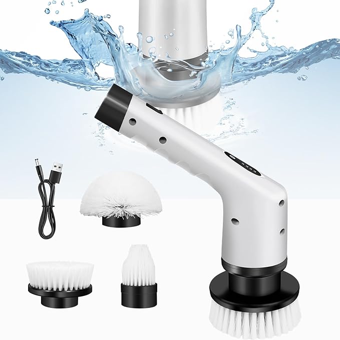 Handheld Cleaning Brush,Electric Spin Scrubber,Cordless Cleaning Brush with 3 Replacement Heads,Power Scrubber with 2 Adjustable Speeds,Shower Cleaner Brush for Bathroom,Tub,Toilet,Kitchen,Floor