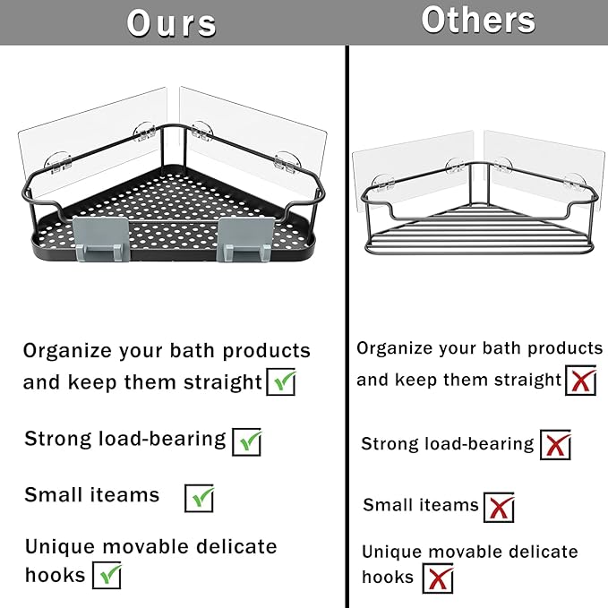 Orimade Corner Shower Caddy Organizer Basket with Hooks Adhesive No Drilling Wall Mount Bathroom Shelf Shampoo Holder Storage Rack Rustproof, 2 Pack-Black, Only for 90-Degree Corner