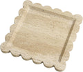 Natural 100% Marble Vanity Tray Luxury Scalloped Marble Tray, Travertine Tray for Home Decor Bathroom Kitchen Candle Key (Square-9.8 * 9.8-Beige Travertine)