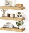 Floating Wall Shelf 16x6.8x1.7 Inch – Solid Wood Shelf in Natural Wood Finish – Wall Mounted Rustic Display Organizer for Bathroom, Kitchen, Bedroom, Small Spaces – Set of 3