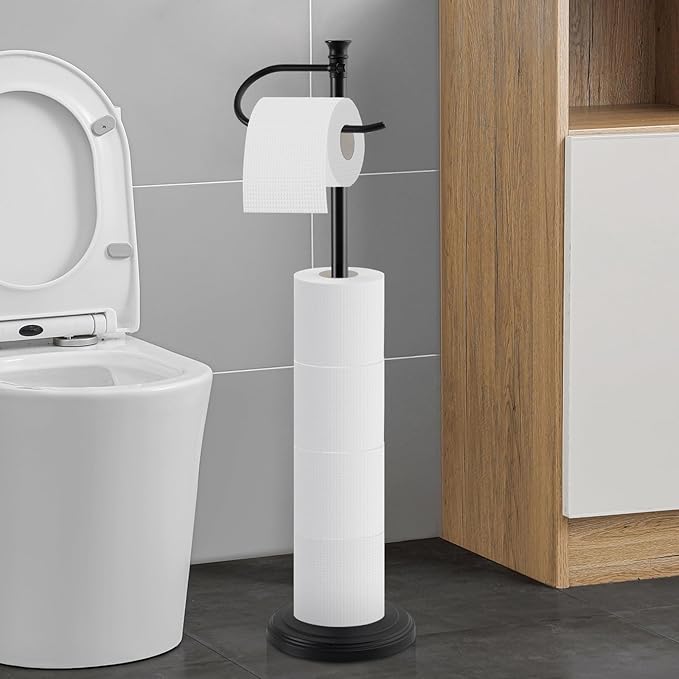 Toilet Paper Holder Free Standing,Large Rolls Capacity Toilet Paper Holders Stand for Bathroom,Stable & Rust Proof Toilet Paper Stand with Heavy Base,Free Standing Toilet Paper Holder