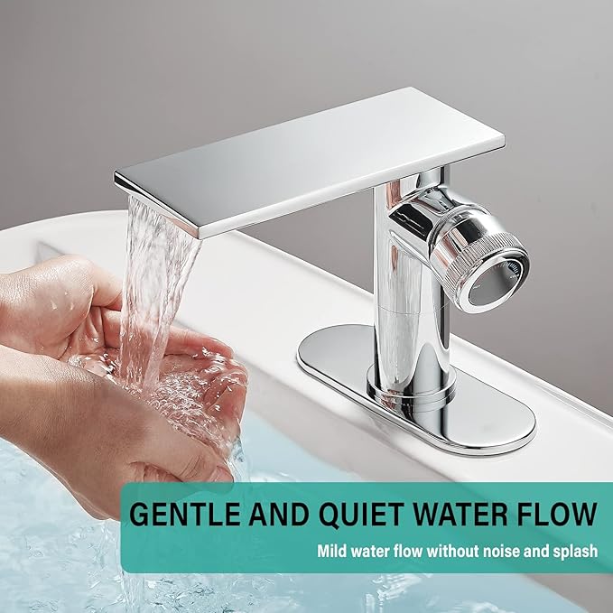 becola Modern Chrome Bathroom Faucet， Waterfall Faucet for Bathroom Sink， Single Hole Bathroom Sink Faucet Cold and Hot Basin Mixer Tap， Single Handle Bathroom Faucet with Adjust Knobs and Deck Plate