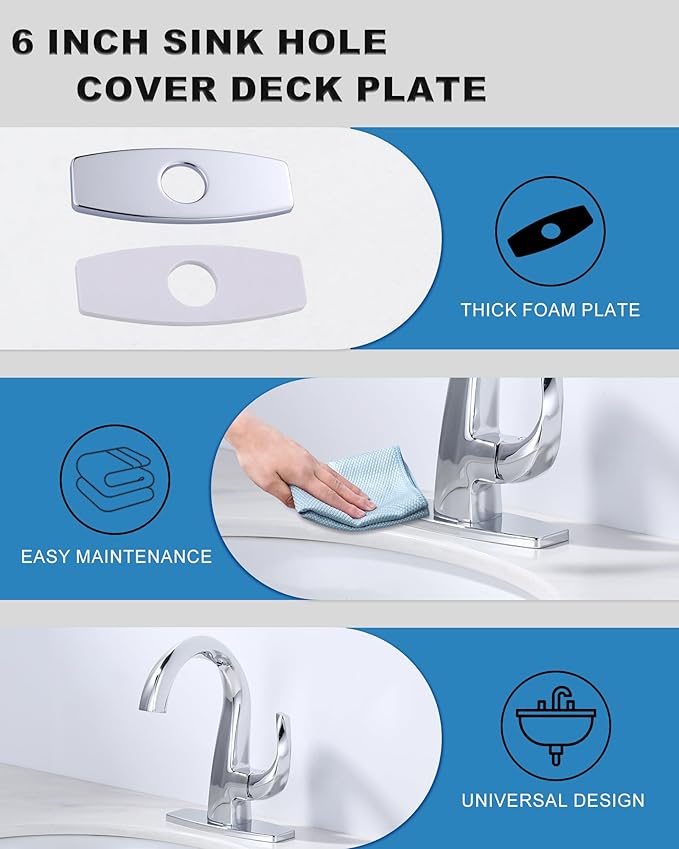 Faucet Cover Plate Chrome Bathroom: 6 Inch Stainless Steel Faucet Deck Plate - 4" Centerset Faucet Plates to Cover Holes - Anti-Scratch 4" Sink Base for 1 or 3 Hole Bathroom Vanity Basin