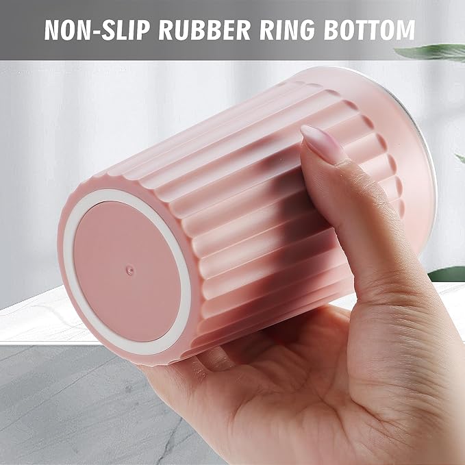 Toothbrush Holder for Bathroom-12oz Unbreakable Stainless Steel Bathroom Cup,Easy to Clean Toothbrush Cup, Reusable Bathroom Tumbler Cups for Home/School/Office(3" x 4.5") (Pink)