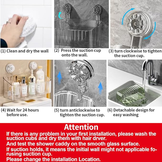 Shower Caddy - Strong Suction Shower Shelf Organizer - Removable Bathroom Basket