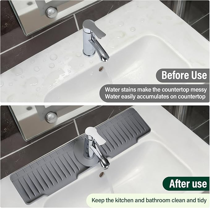 Silicone Faucet Splash Guard Mat for Kitchen Sink - Fast-Drain, Non-Slip Countertop Protector, Water Catcher Tray Behind Faucet, Easy Clean Silicone Drip Mat, 24"x 5.51"