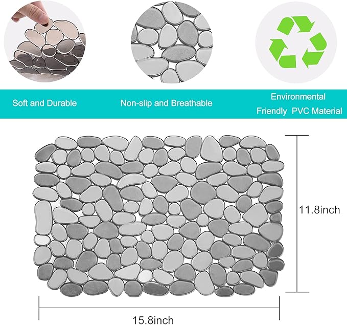 Coopay Kitchen Sink Mat Pebble Protect Mat PVC Eco-friendly Adjustable Stainless steel/ Porcelain Dish Drying Pad Protector for Bottom of Kitchen Sink, 15.8 x 11.8 inches (4 Pack, Gray)