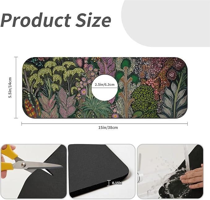 Kitchen Sink Splash Guard，Vibrant plant community Faucet Mat Sink Gadgets-Super Absorbent Fast Drying Mat Drip Catcher for Kitchen, Bathroom,Sink Mat, Dish Drying Mat, Bathroom(15" X 5.5" )