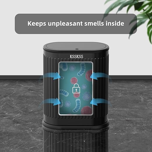 1.8 Gallons Small Stainless Steel Trash Can with Press Type Lid, Slim Bathroom Garbage Bin, Removable Liner Bucket, Dog Proof Narrow Wastebasket with Pop-Up Lid for Bedroom,Toilet (Matt Black)