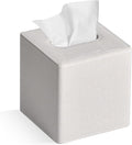 Tissue Box Cover Square PU Leather Facial Tissue Box Holder for Dresser Bathroom Decor (Linen Beige)