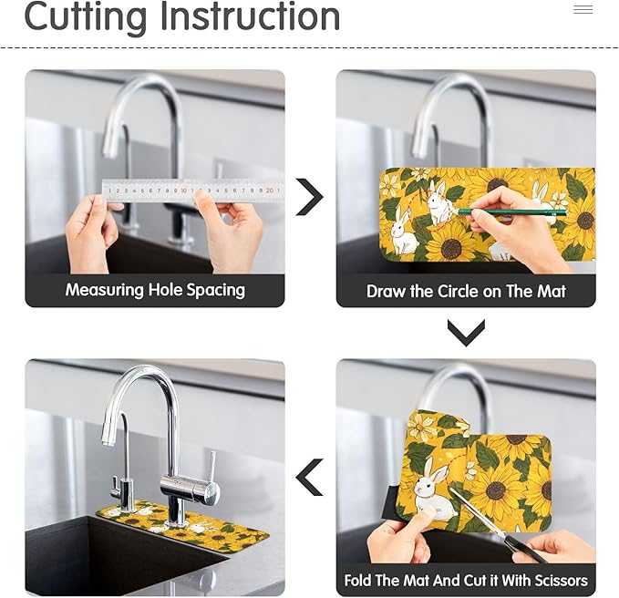 Autumn Sunflower and Cute Rabbit Kitchen Sink Splash Guard Sink Faucet Mat Faucet Handle Drip Catcher Drain Mats for Kitchen Bathroom Countertop Absorbent Dish Drying Pad 2Pack 30x5.4IN