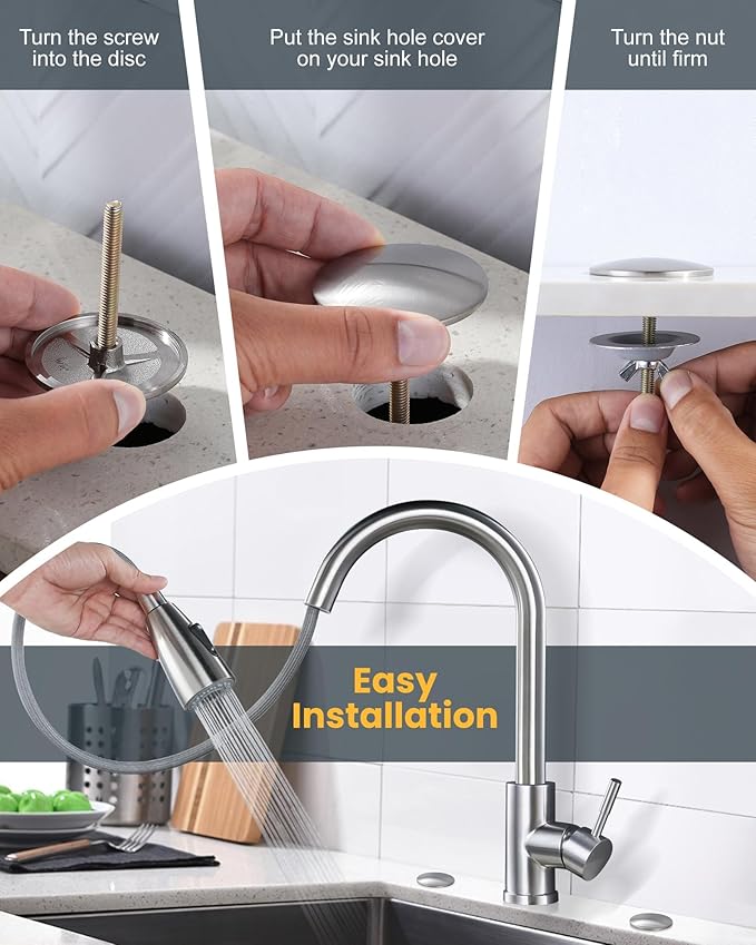 Kitchen Sink Hole Cover, 2 PCS Faucet Hole Cover for Kitchen Sink, Tap Hole Plate Stopper Cover Blanking Brass Metal Plug, Sink Countertop Hole Cap Cover, Brushed Nickel