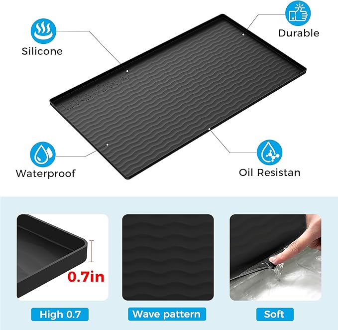 URMONA 22'' x 14'' Waterproof Silicone Under Sink Mat Cabinet and Counter Protector, Shelf Liner for Kitchen and Bathroom, Storage and Organizers, Litter Mat, Pet Cat Puppy Essentials（Light Cream）