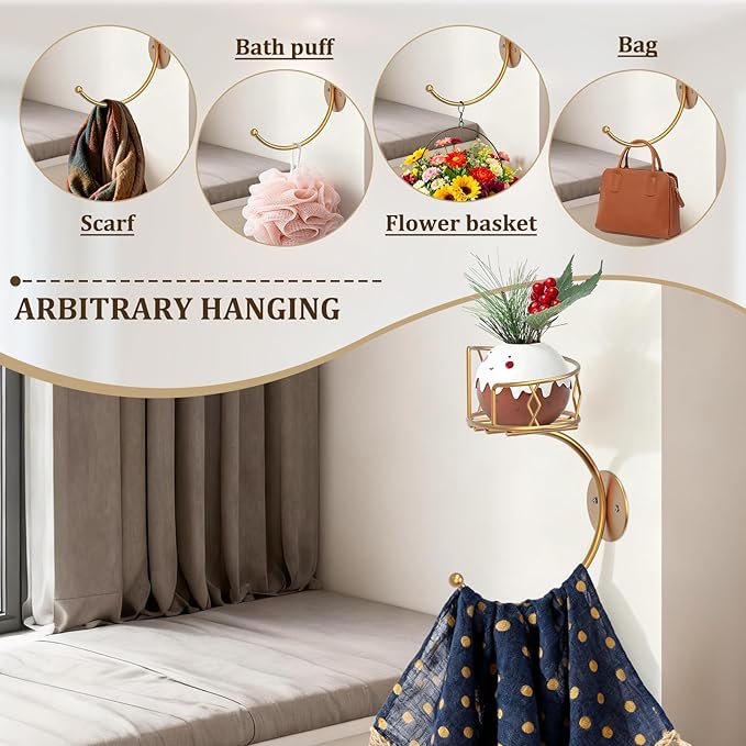 Vintage Towel Hook with Exquisite Candle Holder, Metal Sturdy Wall-Mounted Hand Towel Holder for Bathroom, Hand Towel Racks/Robe Hanger for Bathroom Decor Accessories(Gold)