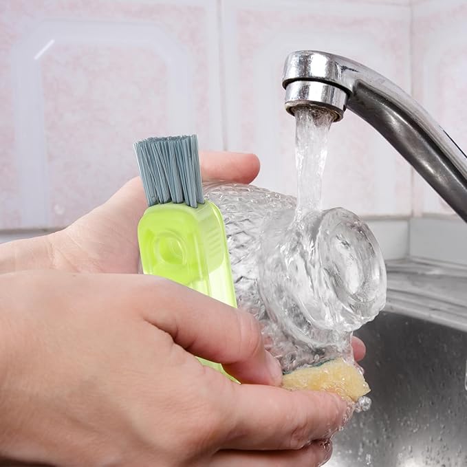 Milisten 3-in-1 Cup Lid Cleaning Brush for Tight Spaces, Portable Kitchen Brush with Crevice Gap Cleaner, Multifunctional Bottle and Straw Scrubber, Mint Green Small Household Tool