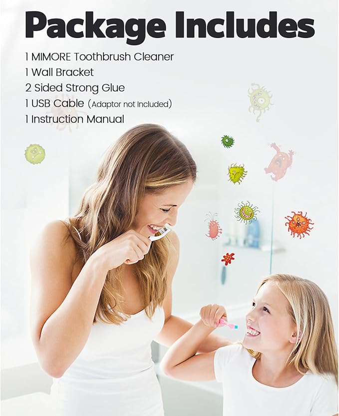 MIMORE Toothbrush Holder, 4 Toothbrush Slots & Timer Function, Cordless Wall Mounted Toothbrush Holders for Bathrooms