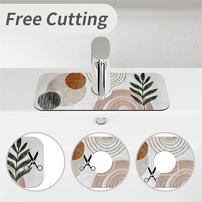 Kitchen Sink Splash Guard，Simple Bohemian Faucet Mat Sink Gadgets-Super Absorbent Fast Drying Mat Drip Catcher for Kitchen, Bathroom,Sink Mat, Dish Drying Mat, Bathroom(15" X 5.5" )