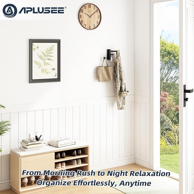 APLusee Swivel Towel Hook 3 Arms Matte Black, 304 Stainless Steel Foldable Coat Hanger Bathroom Robe Towel Hook, Wall Kitchen Storage Holder