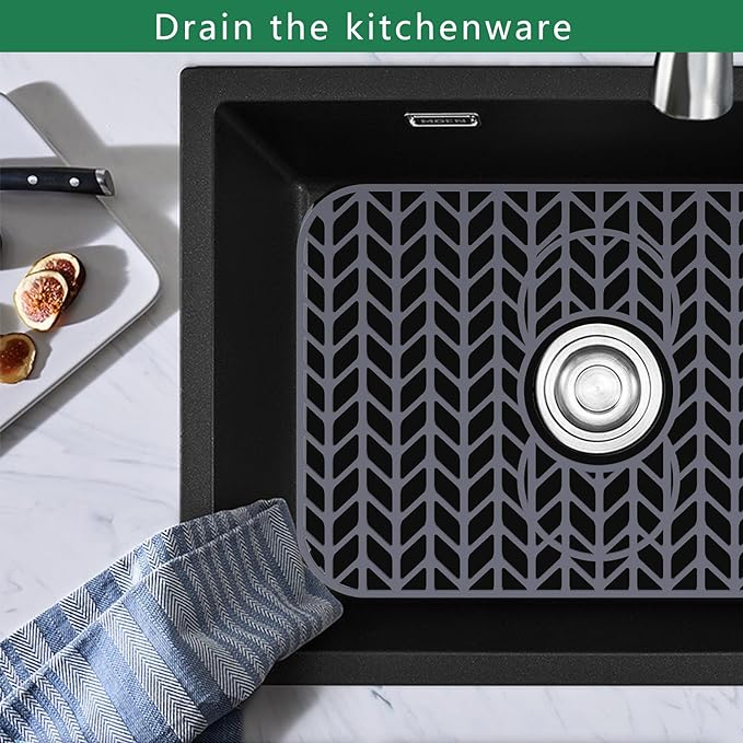 GUUKIN Sink Protectors for Kitchen Sink 19x13 & 24x12.5 & 13x11 & 26x14 & 28x14 & 29x15, Large Silicone Mats Grid for Bottom of Farmhouse Stainless Steel (19x12.5 with 3 Reserved Holes)