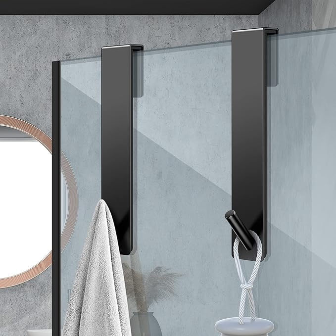 Shower Door Hooks(10 Inch),Extended Over Door Hooks for Bathroom Frameless Glass Shower Door,Stainless Steel Towel Hooks,Heavy Duty Rack Hooks for Robe,Towel-3 Pack-Black
