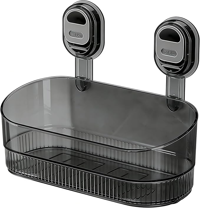 No-Drill Bathroom Suction Cup Storage Shelf - Waterproof Large Capacity Organizer Rack with Strong Suction & Easy Installation for Shower, Toilet, Vanity, Countertop (Gray)