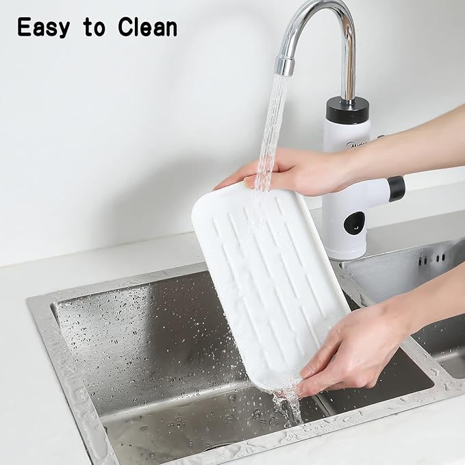 Silicone Kitchen Sink Organizer Tray for Multiple Usage,Eco-Friendly Sponges Holder for Kitchen Bathroom Counter or Sink,Dish Soap Dispenser,Scrubber,Bottle,Cup (White, 10"×5.3")