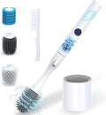 Electric Toilet Brush with Holder, Hands-Free Auto-Clamp Toilet Scrubber with 3 Replacement Heads (Silicone/Nylon/Disposable) and Gap Brush, Compact Bathroom Cleaning Set for RV
