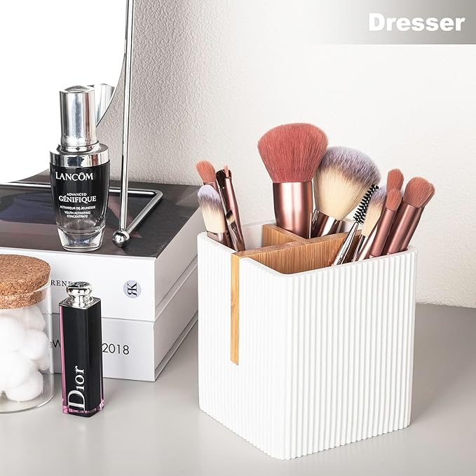 rejomiik Toothbrush Holders for Bathrooms Countertop, 3 Slots Electric Tooth Brushing and Toothpaste Storage Organizer Stand for Toiletries and Beauty Accessories, White