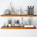 Homeforia Oak Floating Shelves 36 inches Long, High End Solid Real Wood 36 inch Floating Shelf for Room Wall, Honey Oak Wooden 36inch Kitchen Shelves, Heavy Duty Bracket, 36 X 6.5 X 1.75 in, Set of 2