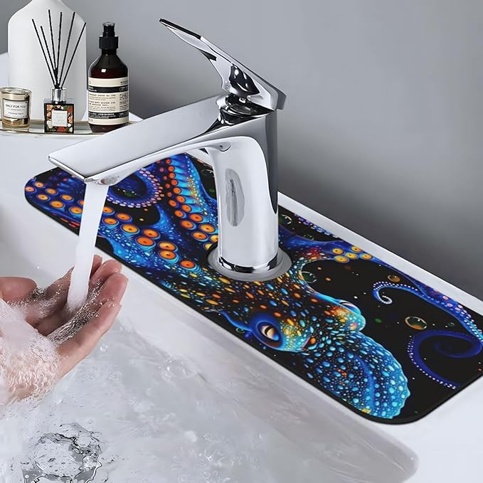 Octopus 15" X 5.5" Kitchen Sink Splash Guard, Faucet Guard Draining Mat, Faucet Suction Pad For Kitchen Bathroom