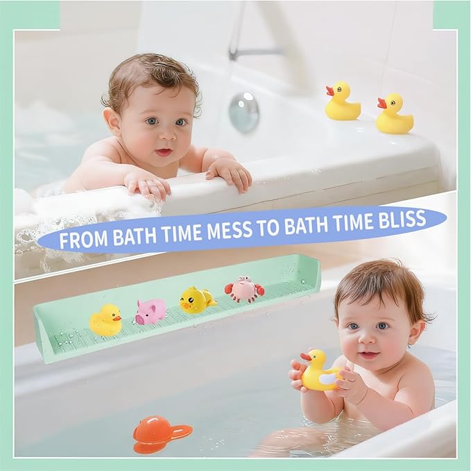 31-Ft Tub Kids Toy Tray Silicone Bathtub Splash Guard with 11 Suction Cups Holder,Soft Silicone Splash Guard for Easy Clean & Fold, Universal for Tub, Bathroom Sink, Kitchen Sink（green）