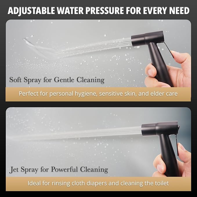 Handheld Bidet Sprayer for Toilet – Adjustable Water Pressure, Stainless Steel Jet Spray Kit with Bidet Hose - Feminine Wash, Muslim Shower, Diaper Cleaning (Black, 1 Set)