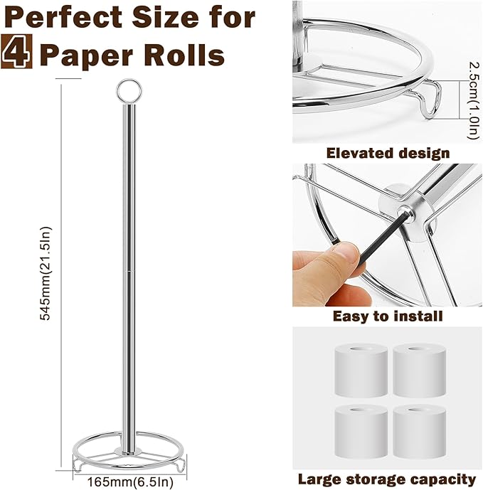 Bath Toilet Paper Holder, Metal Toilet Tissue Roll Organizer Storage, Tissue Paper Holder Stand for Bathroom/Kitchen Countertop (21” H, Chrome)