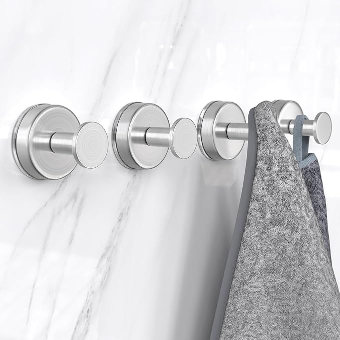 HUFEEOH 4-Pack Silver Shower Suction Hooks - Heavy Duty Vacuum Hooks for Bathroom, Kitchen, Glass & Tile - No Drill Removable Hanging Solution for Towels, Robes and Shower Accessories