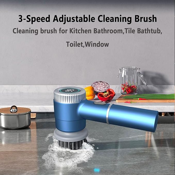 Electric Spin Scrubber,5 Heads Handheld Power Scrubber Electric Cleaning Brush,3 Adjustable Speeds Waterproof Electric Spin Scrubber Cordless Brush for Kitchen Bathroom Tile Bathtub,Toilet,Window