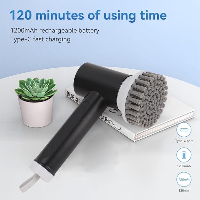 Electric Spins Scrubber, Power Scrubber with 1200mAh Battery and 2 Speeds, Cordless Cleanings Brush with 4 Replaceable Brush Heads, for Bathtub Tile Kitchen Sink
