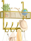 Kaiferty Over The Door Hooks Organizer,Over Door Hanger Towel Rack Mesh Basket with 12 Hooks,Back of Door Storage Organizer for Bedroom,Bathroom,Kitchen,Office(Gold)