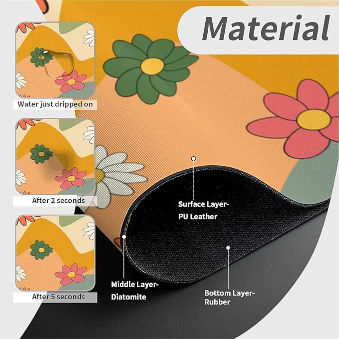 Faucet Draining Mat For Kitchen Sink, 70s Groovy Flowers Diatom Mud Absorbent Drain Pad For Bathroom Kitchen Sink Splash Guard Drying Mat