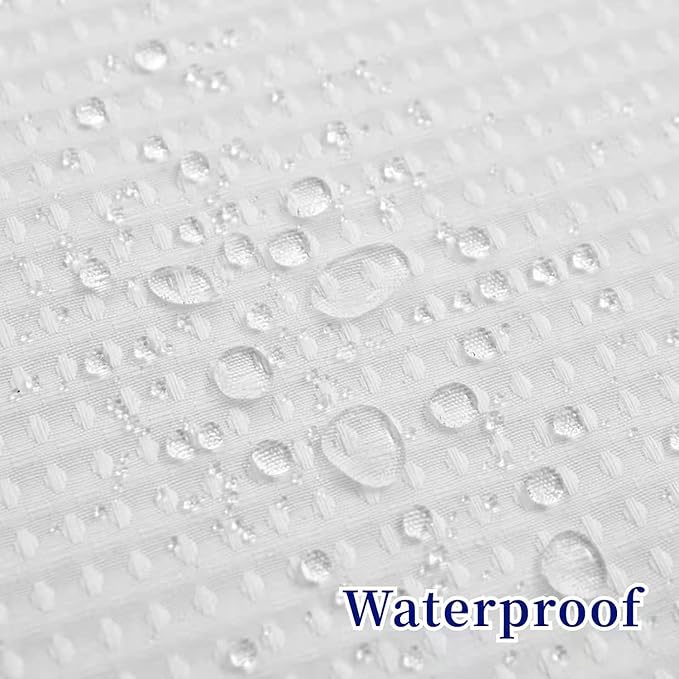 No Hooks Required Long Waffle Weave Shower Curtain with Snap in Liner-Hotel Grade Waterproof & Mesh Top Window Spa Like Bath Curtain Machine Washable Heavy Duty 71''W x 86''H White