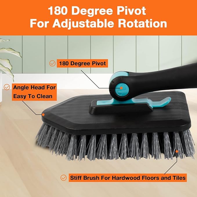 Shower Cleaning Brush with Long Handle, 3 in 1 Tub and Tile Scrubber Brush with 50.5'' Extendable Long Handle Detachable Stiff Bristles Scrub Brush for Cleaning Bathroom Kitchen Toilet Wall,Bathtub