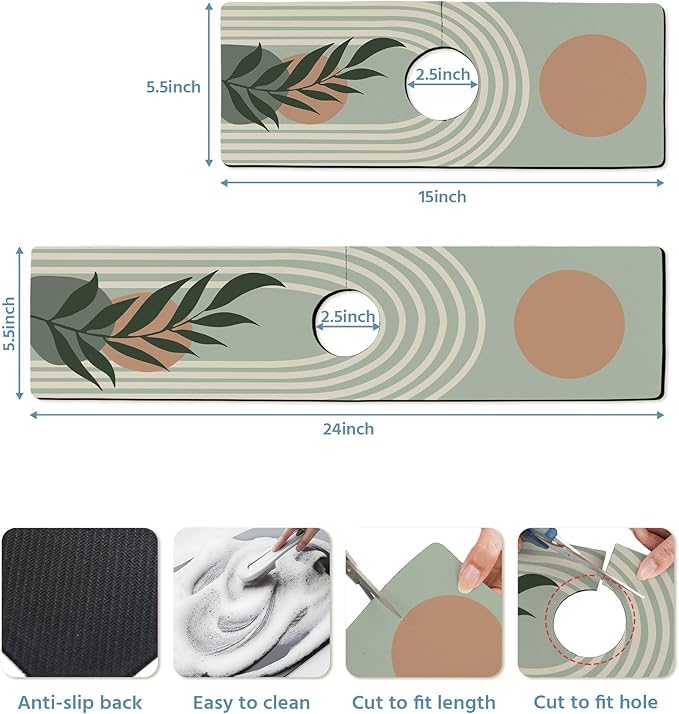 Patterned Sink Faucet Mat Kitchen Splash Guard Super Absorbent Drying Mat, Non-Slip Drain Pad for Kitchen Counter or Bathroom-24x5.5in