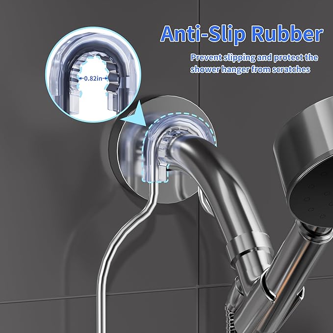 Shower Caddy Hanging - Over Shower Head Caddy, 0.82 inch Universal with 2 Shelves, Soap Holder, Toothbrush Holder & Reusable Suction Hook, Complete Silver Bath Organizer Set